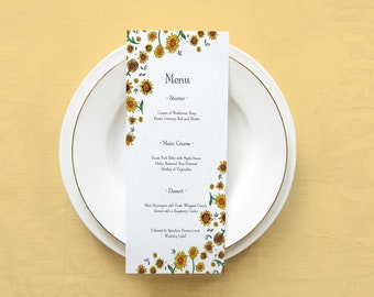 Yellow Sunflower Wedding Menu Cards