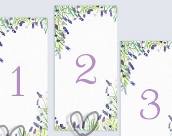 Purple Lavender Table Number Cards