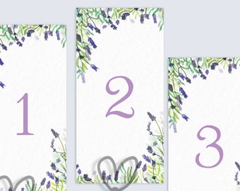 Purple Lavender Table Number Cards