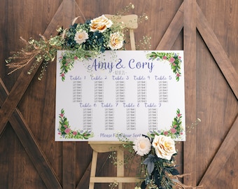 Pink Rose Garden Botanical Wedding Seating Plan