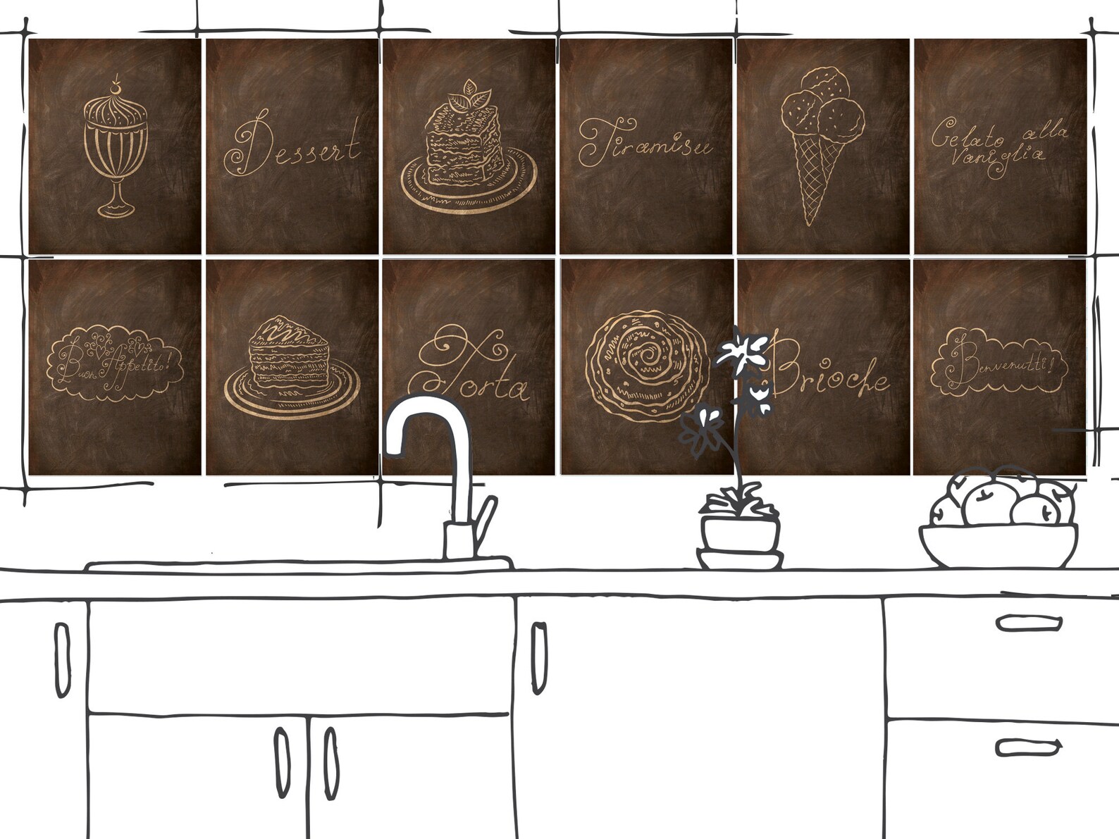 Fliesenaufkleber Küche Dessert Kuchen Braun Fliesensticker | Etsy