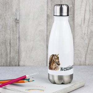 Trinkflasche Kinder, personalisiert mit Namen, Geschenk zur Einschulung Mädchen, Isolierflasche, Wasserflasche Schule Pferd braun Bild 6