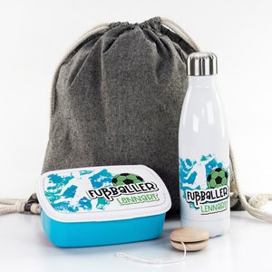 Cadeau pour la rentrée scolaire | Ballon de football à motifs | Boîte à lunch et gourde | Comprend un yo-yo et un sac de sport pour l'école et la garderie, un coffret cadeau pour garçon