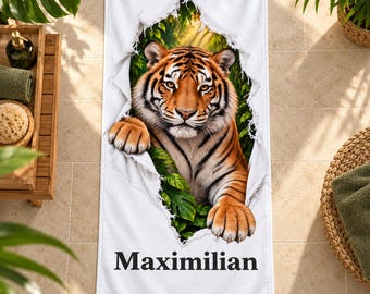 Toalla personalizada con nombre, motivo de animales salvajes (tigre, león, lobo, ciervo, águila), 2 tamaños, regalo de cumpleaños para amantes de los animales.