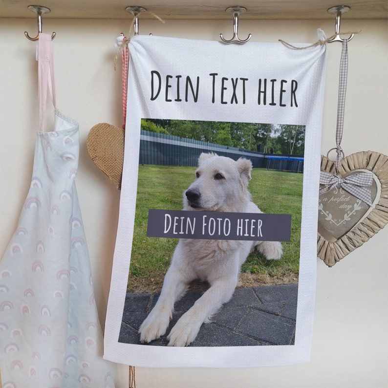 Geschirrtücher mit Foto und Text personalisiert, Geschenk für Oma, Mama, Papa, Opa, Küchentuch zu Geburtstag Weihnachten Polyester Bild 1