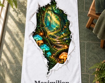 Personalized Fantasy Towel with Name, Dragon Space Mermaid Pirate and Magical Forest Prints, Custom Bath Towel Gift for Kids, Two Sizes