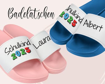 Schoolchild 2025 flip-flops personalized with name, bathing shoes for sports, swimming, at home - school enrollment gift