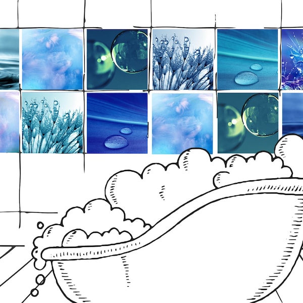 Fliesenaufkleber Bad Wassertropfen Blau, Fliesensticker Fliesen zum Aufkleben Klebefolie für Badfliesen, Fliesenbilder quadratisch