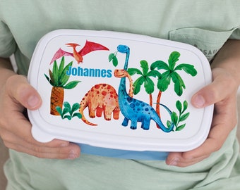 Brotdose Kinder Junge mit Namen personalisiert, Dinosaurier Dinos Lunchbox Frühstücksdose, Geschenk zur Einschulung, Weihnachten