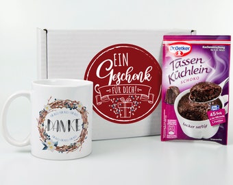 Geschenkset Tasse "Danke für alles" mit Tassenkuchen Dankesgeschenk Geschenkbox für Mama, Oma, Freundin, Kollegin, Lieblingsmensch