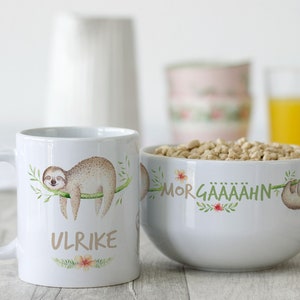 Frühstücksset mit Namen personalisiert, Geschenk-Geschirrset zum Geburtstag / Weihnachten, Müslischale, Tasse 3 teiliges Geschenkset