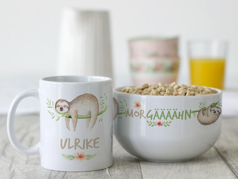 Breakfast set personalized with name, gift tableware set for birthday / Christmas, cereal bowl, cup 3-piece gift set image 1