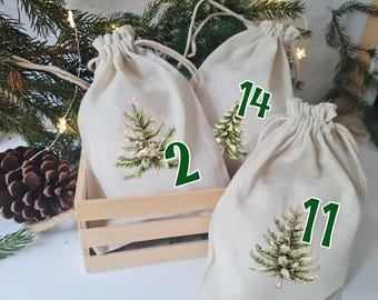 Adventskalender Säckchen 24 Tüten zum selber füllen Advent, Jutesäckchen Adventskalender zum befüllen Wiederverwendbar Tannenbäume
