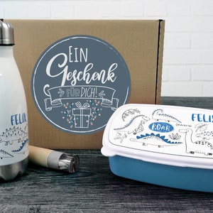 Coffret cadeau gourde pour enfants avec boîte à lunch, cadeau dinosaures personnalisé Noël, anniversaire école pour garçons set école