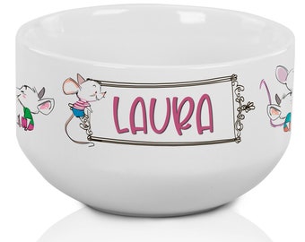 Kinder-Müslischale personalisiert mit Namen, Kindergeschirr Keramik, als Geschenk für Mädchen spülmaschinengeeignet Guten Appetit süße Mäuse