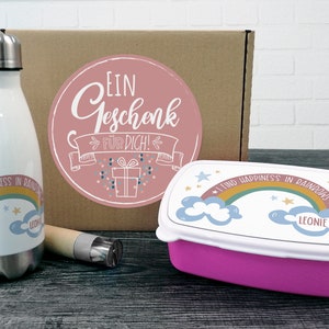Gift box children drinking bottle with lunch box, rainbow gift personalized Christmas, birthday enrollment for girls, set school