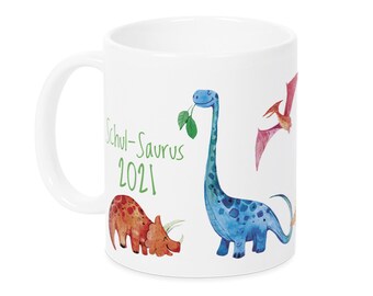 Mok "School-Saurus" met dinosaurussen personaliseerbaar met naam + jaar cadeau idee schoolinschrijving cadeau 1e leerjaar school start