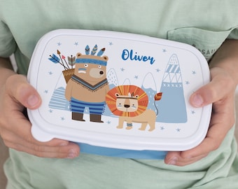 Lunch box for children boy personalized with name, Indian bear with animals Lunch box Breakfast box, gift for school enrollment, Christmas