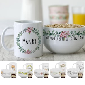 Cereal bowl with mug personalized with name, gift for her, wife, girlfriend, mom with gift wrapping