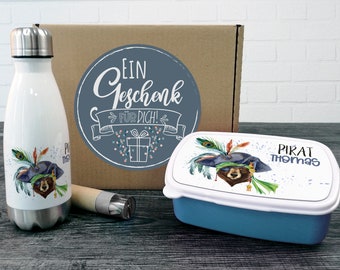 Gift box kids drinking bottle with lunch box, gift personalized Christmas, birthday enrollment for boys, set school