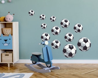 Wall decal 12 soccer balls children's room wall sticker for boys decoration for baby room baby boy room watercolor gift birthday birth