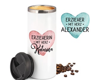 Kaffeebecher für Erzieherin / Erzieher personalisiert mit Namen, Coffee to go Thermobecher Edelstahl als Geschenk Abschiedsgeschenk 340ml