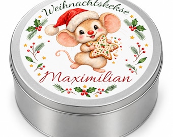 Lata de galletas navideñas personalizada con nombre – Ratón navideño, 5 diseños, tarro de galletas, regalo de Navidad