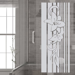 Window tattoo lilies with lines for bathroom window film window sticker made of privacy film frosted glass look shower door sticker