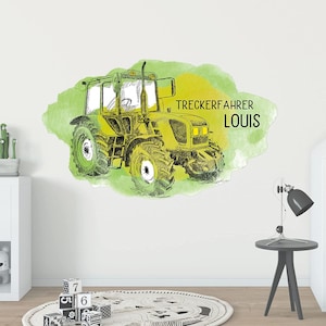 Wall tattoo children's room tractor tractor in green, personalized with name for boys, baby room wall sticker farm tractor driver