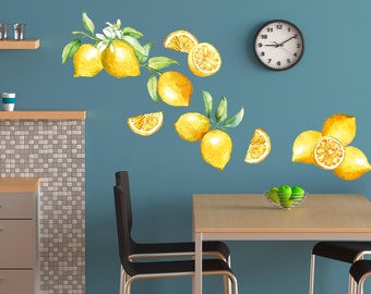 Sticker Mural Sticker Mural Citrons Sticker Mural Décoration Cuisine Aquarelle Cadeau Décoration Design d’intérieur