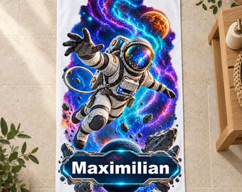 Toalla espacial personalizada con nombre, 5 motivos espaciales y 2 tamaños, regalo para niños y adolescentes, astronauta, rover de Marte, nave espacial