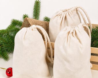 Sachets calendrier de l'Avent en coton 15 × 20 cm – 1 ou 24 sachets en tissu avec cordon de serrage – 7 couleurs, réutilisables, à faire soi-même