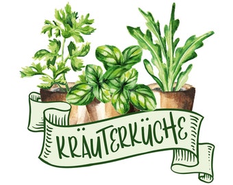 Sticker mural herbes, stickers muraux herbes, peinture murale herbes, peinture murale aquarelle, peinture murale Watercolor basilic