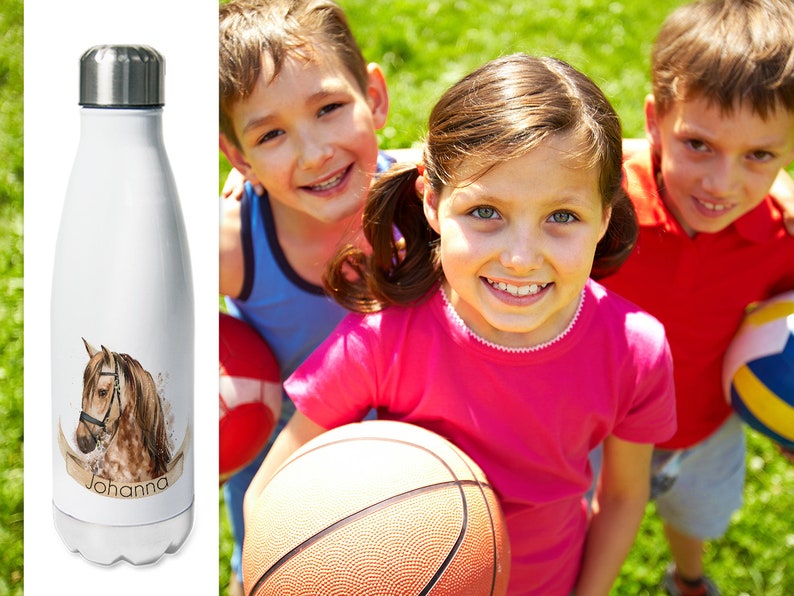 Trinkflasche personalisiert mit Namen, Isolierflasche Wasserflasche für Kinder Erwachsene, 500ml, Sportflasche Pferd Mädchen braun Bild 6
