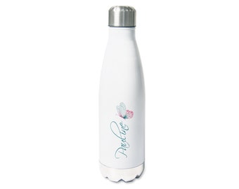 Bouteille d’eau personnalisée avec son nom, bouteille d’eau isolante pour enfants adultes, 500ml, cadeau de bouteille de sport - papillon