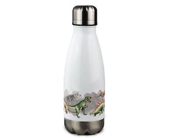 Trinkflasche Kinder, personalisiert mit Namen, Geschenk zur Einschulung Jungen, Isolierflasche, Wasserflasche Schule Dinosaurier