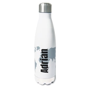 Bouteille d'eau personnalisée avec nom, bouteille d'eau pour enfants et adultes, 500 ml, bouteille de sport cadeau - carte du monde