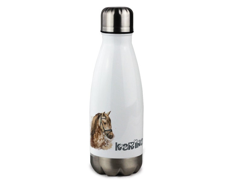 Trinkflasche Kinder, personalisiert mit Namen, Geschenk zur Einschulung Mädchen, Isolierflasche, Wasserflasche Schule Pferd braun Bild 1