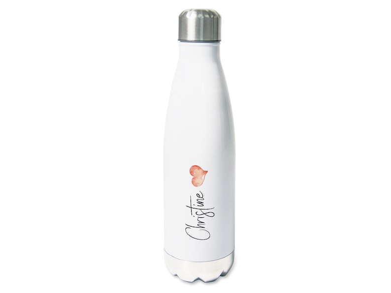 Trinkflasche personalisiert mit Namen und Herz, Isolierflasche Wasserflasche für Kinder Erwachsene, 500ml, Sportflasche Geschenk mit Herz Bild 1