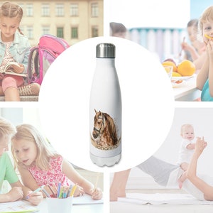 Trinkflasche personalisiert mit Namen, Isolierflasche Wasserflasche für Kinder Erwachsene, 500ml, Sportflasche Pferd Mädchen braun Bild 5