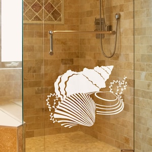 Window tattoo shells maritime for bathroom window film window sticker made of privacy film frosted glass look shower door sticker