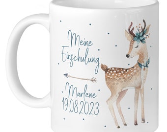 Sweet mug gift for girls starting school "My school enrollment" Fawn personalized with name and date Gift idea for starting school