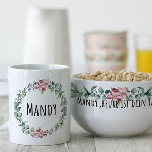 Breakfast set personalized with name, gift tableware set for birthday / Christmas, cereal bowl, cup 3-piece gift set