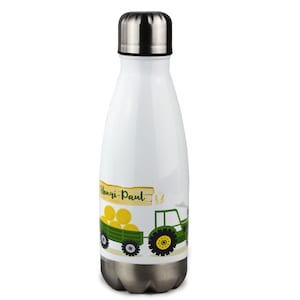 Drinking bottle children, personalized with name, gift for school enrollment girls, vacuum bottle, water bottle school green tractor