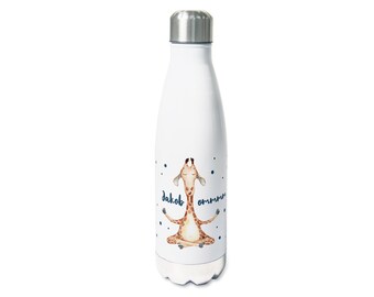 Trinkflasche personalisiert mit Namen, Isolierflasche Wasserflasche für Kinder Erwachsene, 500ml, Sportflasche Geschenk - lustige Giraffe