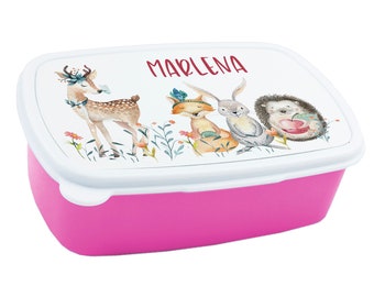 Lunch box for children girl personalized with name, forest animals lunch box breakfast box, gift for school enrollment, Christmas