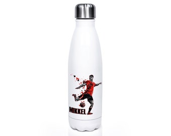 Drinkfles gepersonaliseerd met naam, thermosfles waterfles voor volwassenen, 500ml, sportfles cadeau - voetbalmotief 4 kleuren