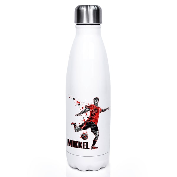 Trinkflasche personalisiert mit Namen, Isolierflasche Wasserflasche für Erwachsene, 500ml, Sportflasche Geschenk - Fußball Motiv 4 Farben