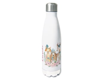 Trinkflasche personalisiert mit Namen, Isolierflasche Wasserflasche für Kinder Erwachsene, 500ml, Sportflasche - Waldtiere