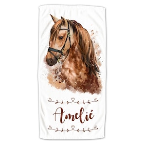 Serviette cheval fille personnalisée avec nom, serviette de bain câline pour enfants, serviette de douche, serviette de plage, cadeau personnalisé image 1